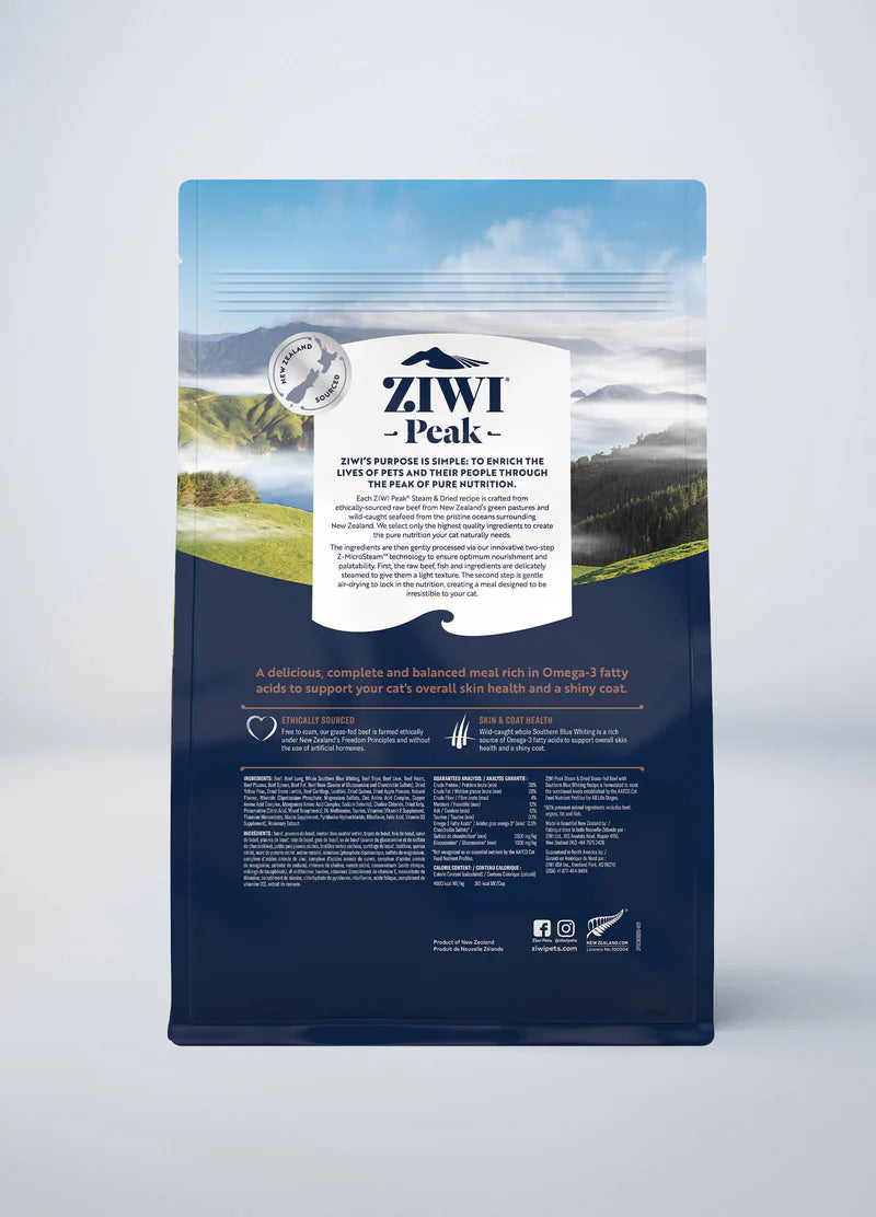ZiwiPeak -  Steam & Dried - Beef with Southern Blue Whiting For Cats