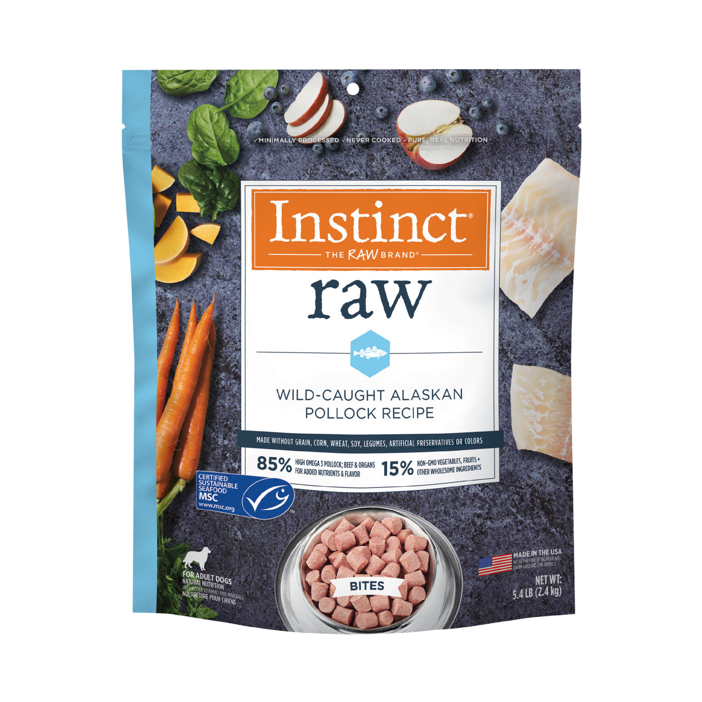 Instinct - Raw Frozen Bites - Wild-Caught Alaskan Pollock Recipe (For Dogs) - Frozen Product
