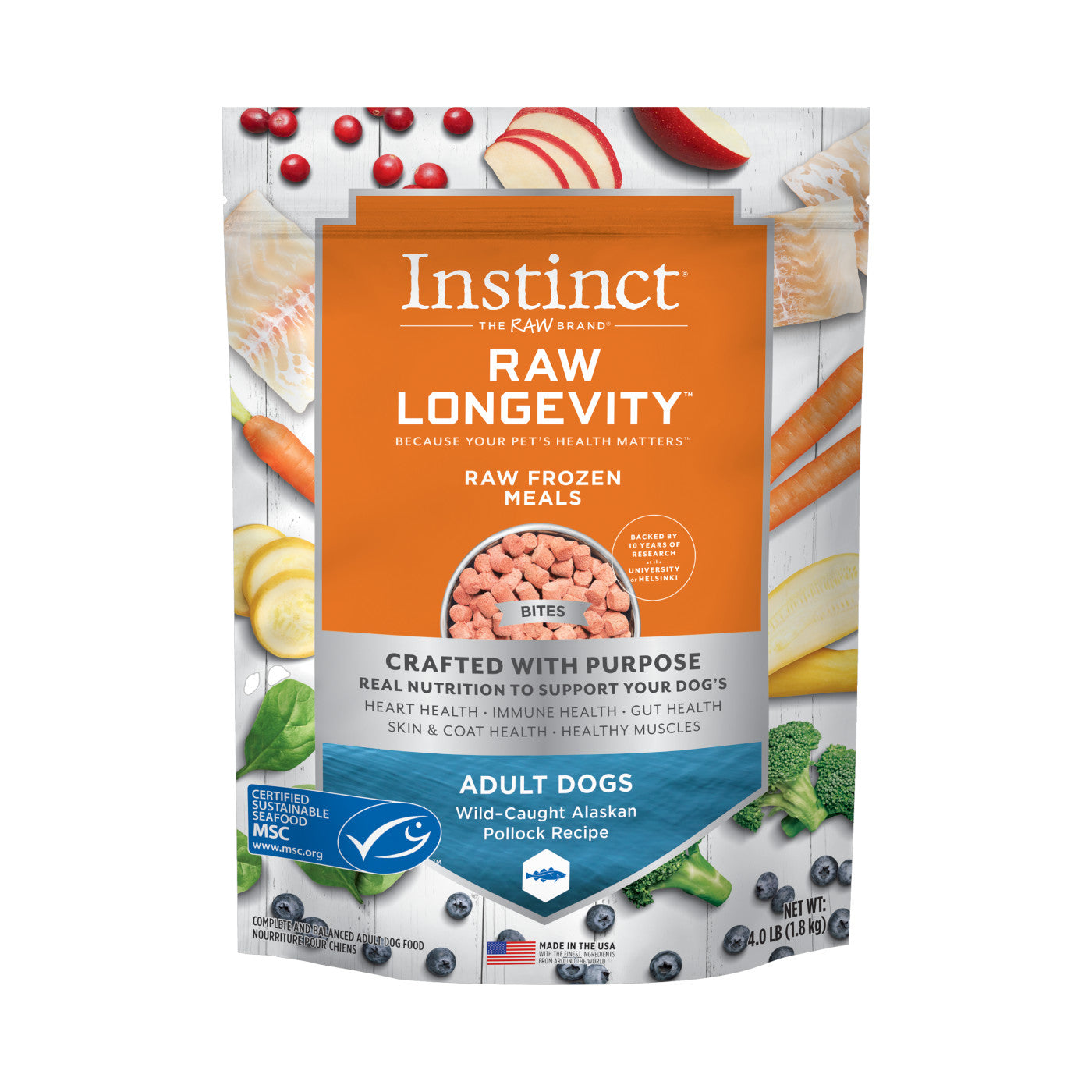 Instinct - Raw Longevity Frozen Bites - Wild-Caught Alaskan Pollock Recipe (For Dogs) - Frozen Product