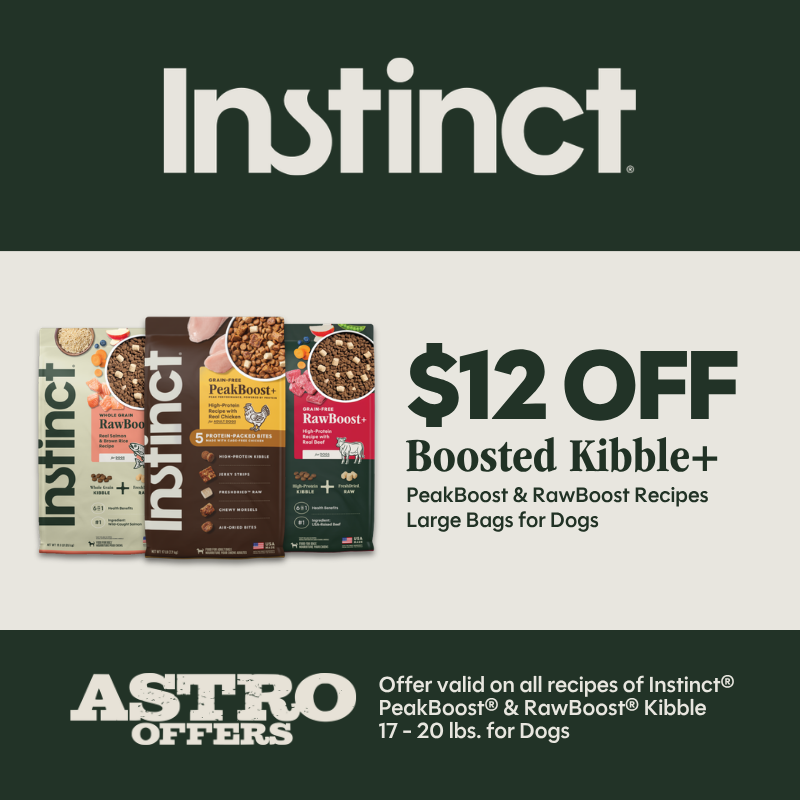 Instinct $12 OFF Large Bags of PeakBoost+ and Raw Boost for Dogs