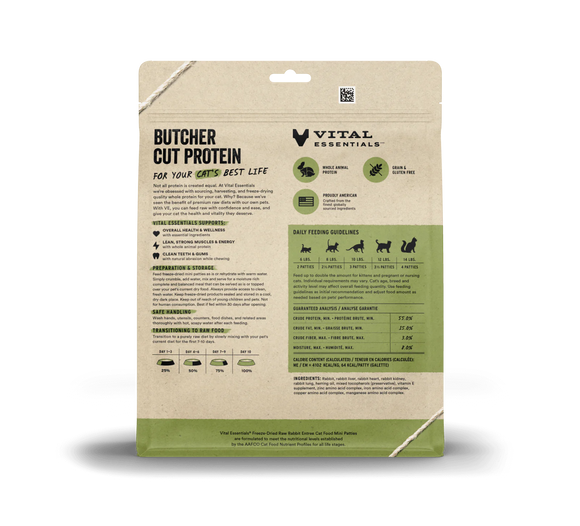 Vital Essentials (VE) - Rabbit Dinner Patties Freeze-Dried Grain Free (Cat Food)