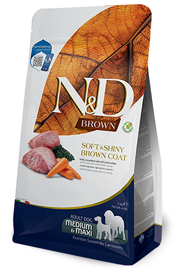 Farmina N&D Brown Coat Lamb, Kelp & Carrot Adult Medium & Maxi package