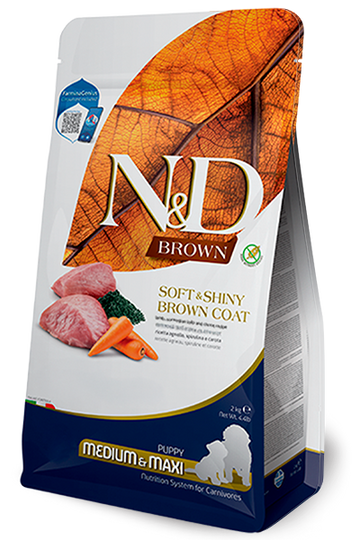 Farmina N&D Brown Coat Lamb, Kelp & Carrot Puppy Medium & Maxi package