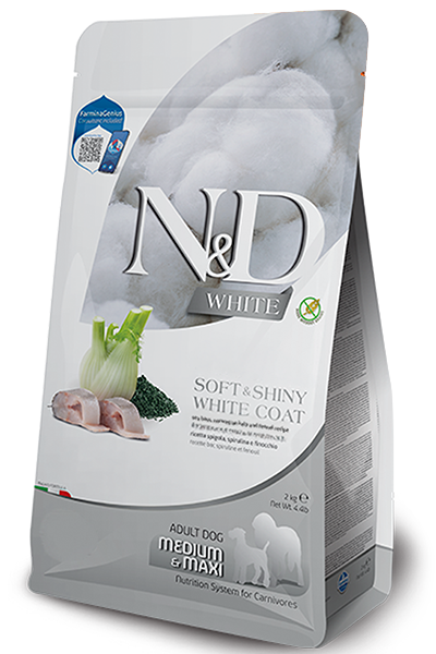 Farmina N&D White Coat Sea Bass, Kelp & Fennel Adult Medium & Maxi Dry Dog Food package