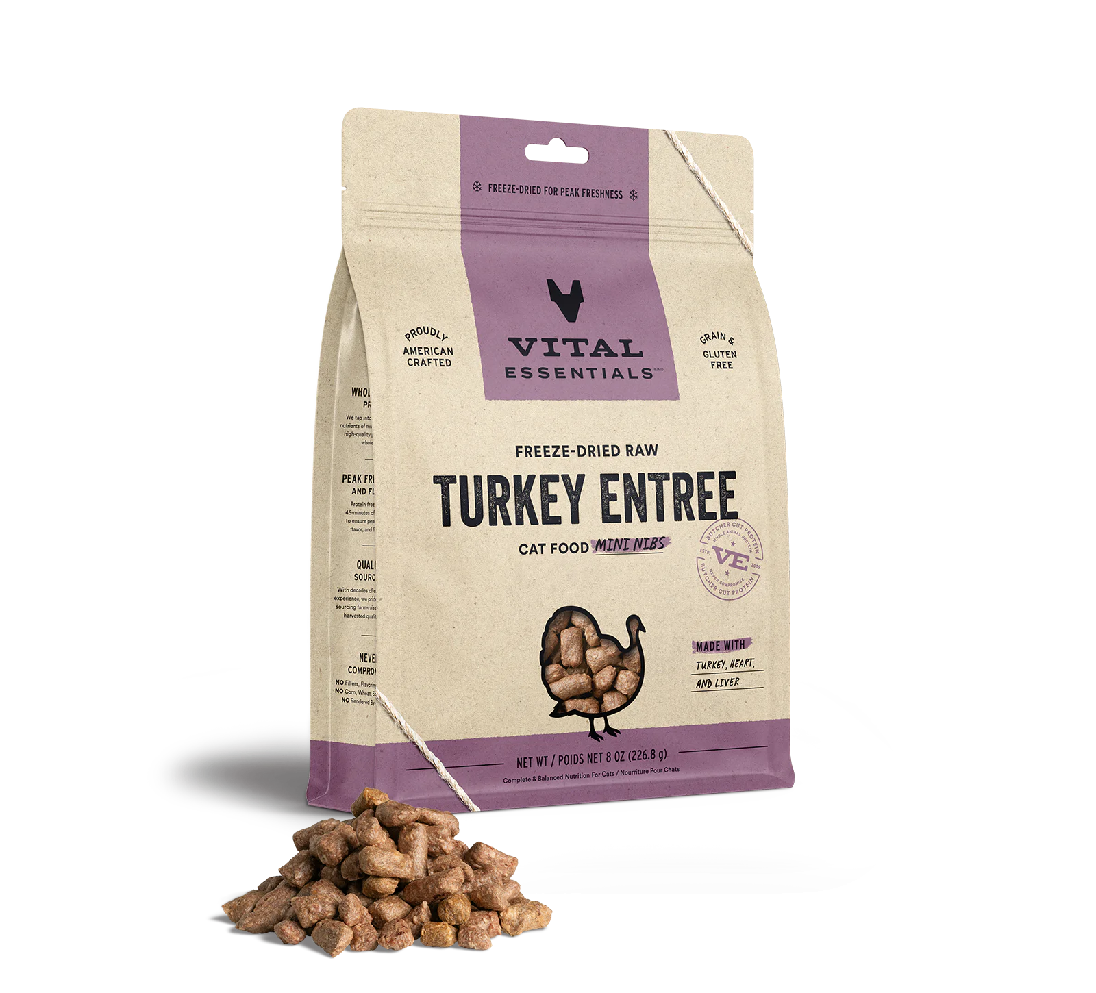 Vital Essentials (VE) - Mini Nibs - Freeze-Dried Turkey Entree (For Cats)