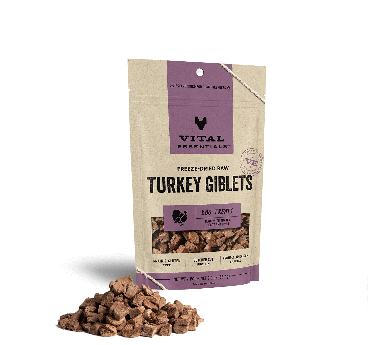 Vital Essentials (VE) - Freeze-Dried Turkey Giblets Treats (For Dogs)