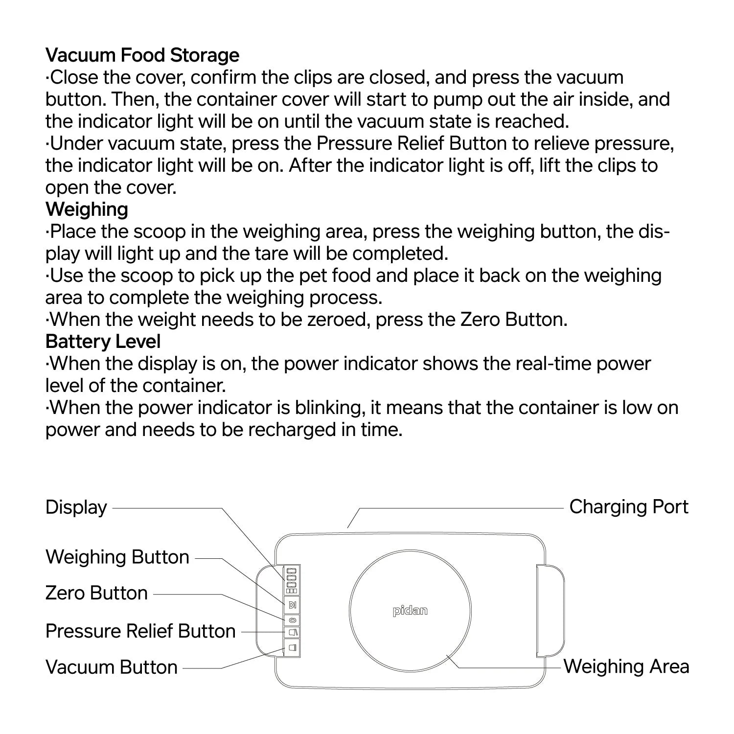 pidan - Pet Food Vacuum Container With Weight Scale