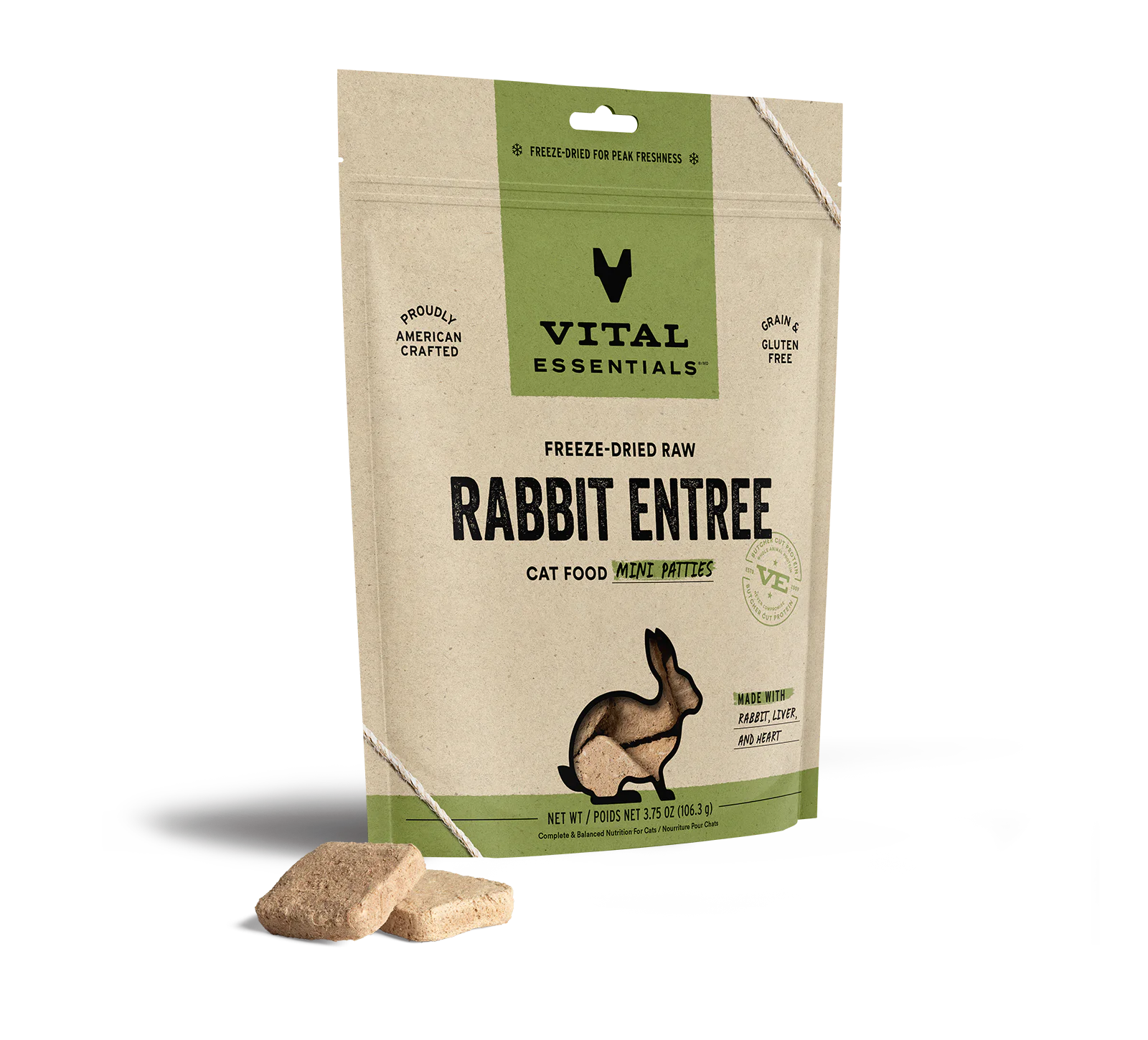 Vital Essentials (VE) - Rabbit Dinner Patties Freeze-Dried Grain Free (Cat Food)