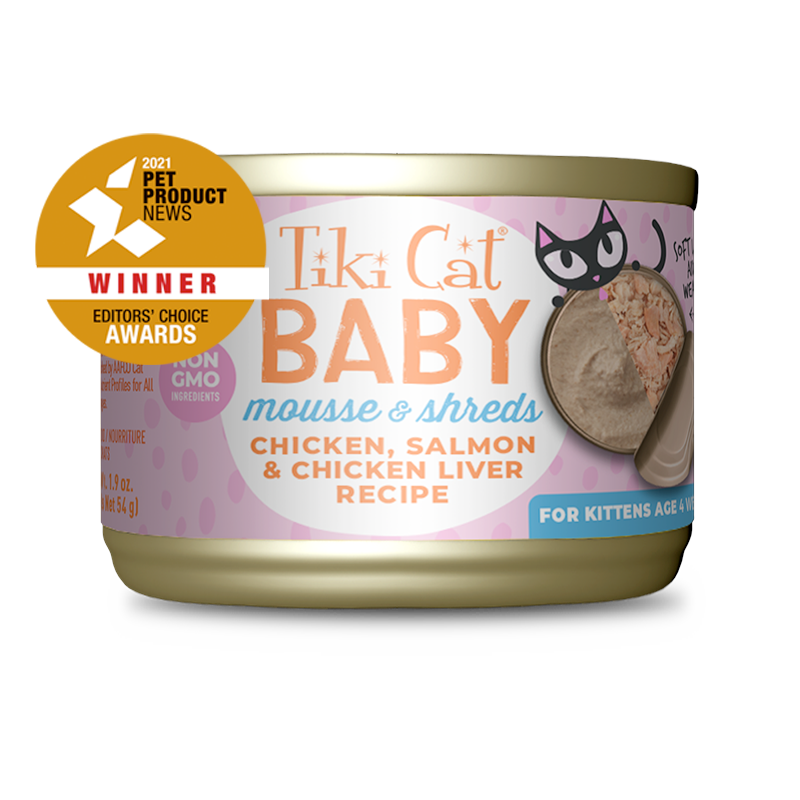Tiki Cat - Baby - Mousse & Shreds with Chicken, Salmon & Chicken Liver Recipe (For Kittens)
