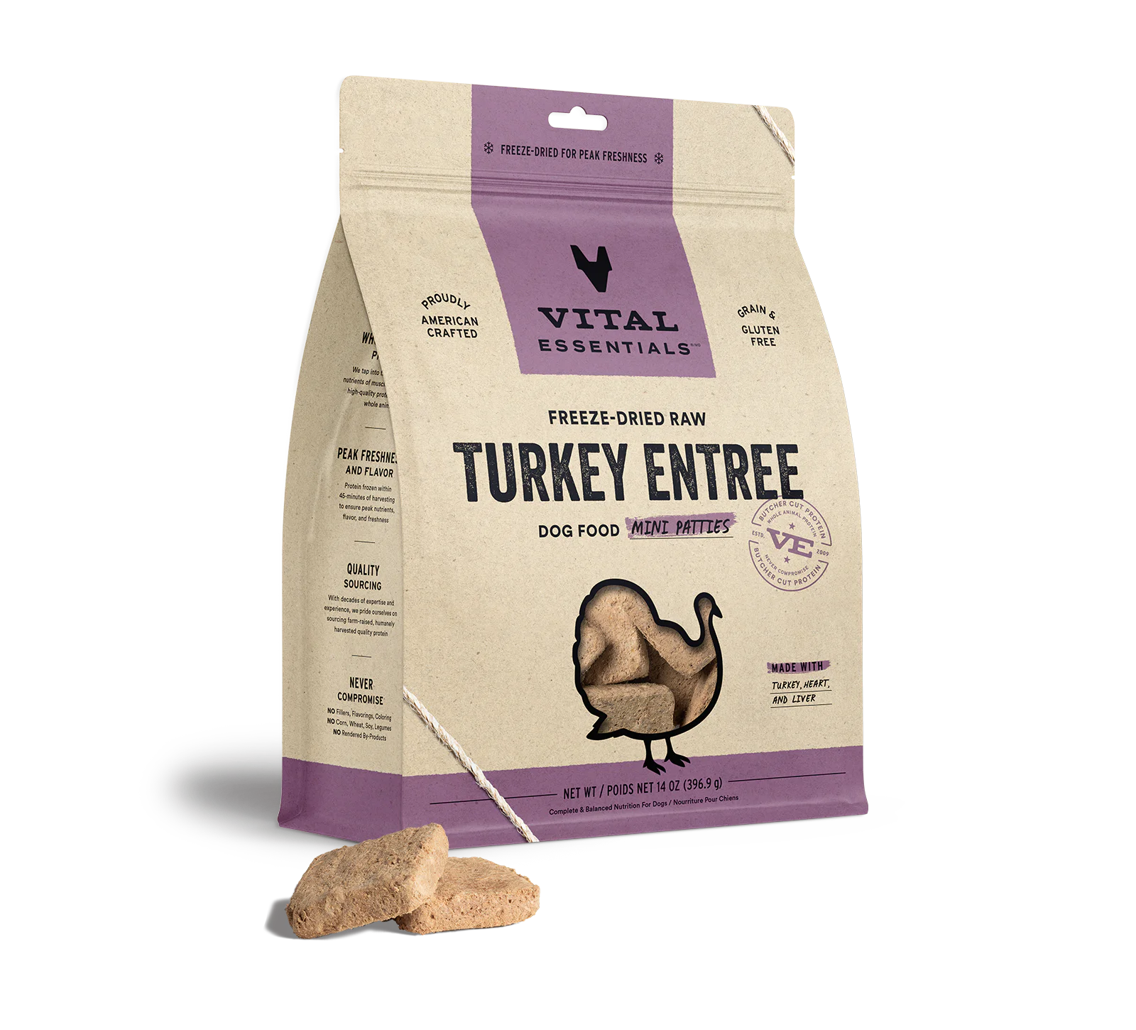Vital Essentials (VE) - Mini Patties - Freeze-Dried Turkey Entree (For Dogs)