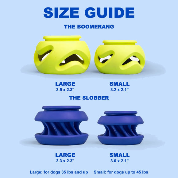 WAGLAB PlayStack 2-Pack size guide for The Boomerang and The Slobber, Large and Small