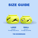 WAGLAB PlayStack The Boomerang size guide: Large 3.5 x 2.3 in for dogs 35 lbs and up, Small 3.2 x 2.1 in for dogs up to 45 lbs