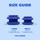 WAGLAB PlayStack The Slobber size guide: Large 3.3 x 2.3 in for dogs 35 lbs and up, Small 3.0 x 2.1 in for dogs up to 45 lbs