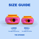 WAGLAB PlayStack The Spinner size guide: Large 3.7 x 2.3 in for dogs 35 lbs and up, Small 3.3 x 2.1 in for dogs up to 45 lbs