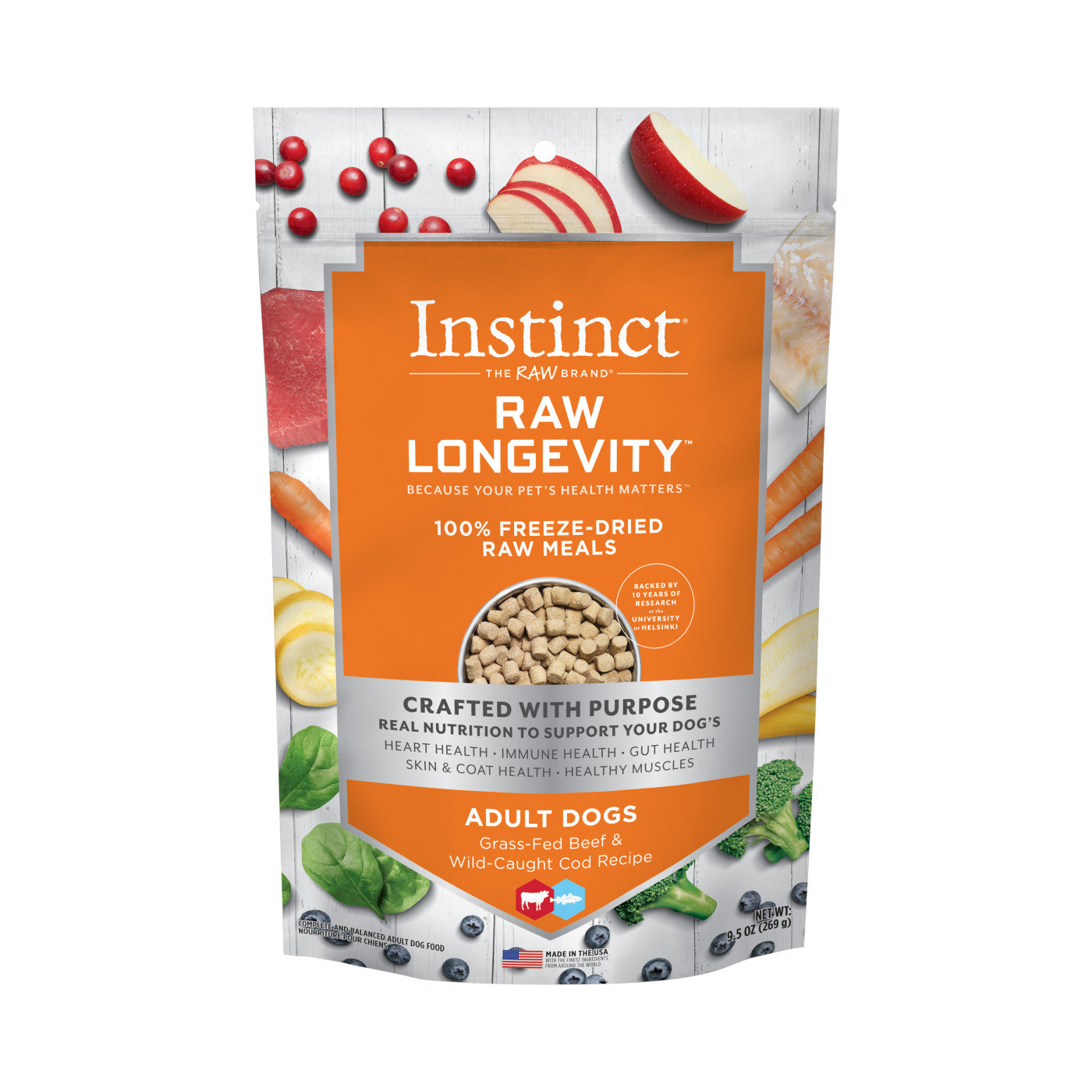 Instinct - Raw Longevity 100% Freeze-Dried Raw Meal - Grass Fed Beef & Wild Caught Cod Recipe (For Dogs)
