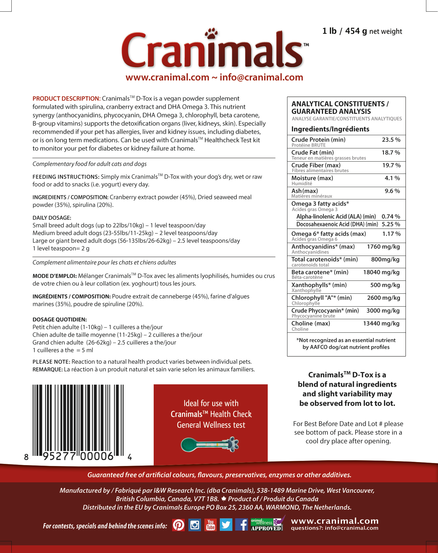 Cranimals - D-Tox Spirulina Pet Supplement