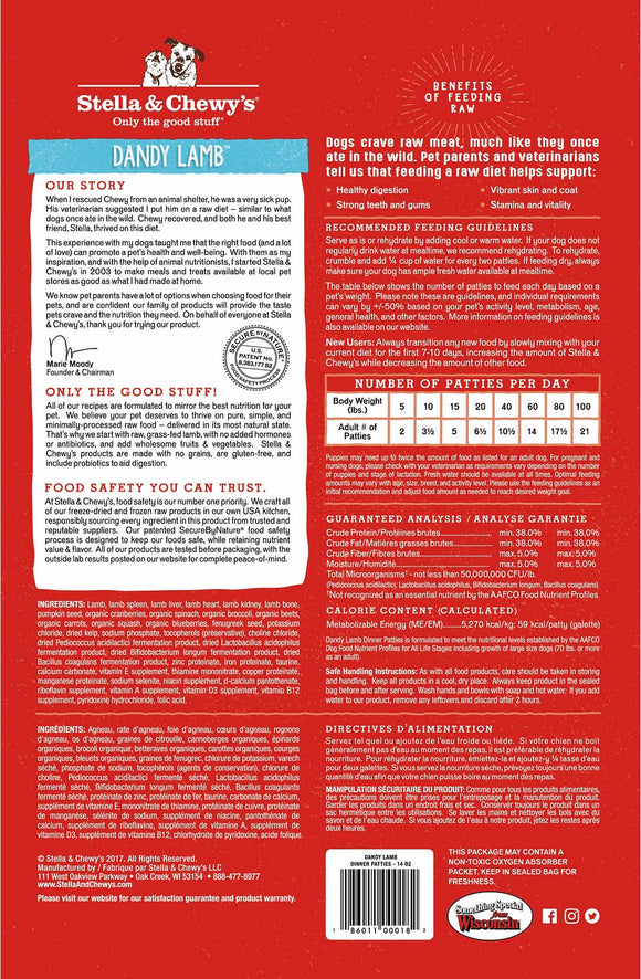 Stella & Chewy's - Dandy Lamb Dinner Patties Freeze-Dried Raw Dog Food - ARMOR THE POOCH