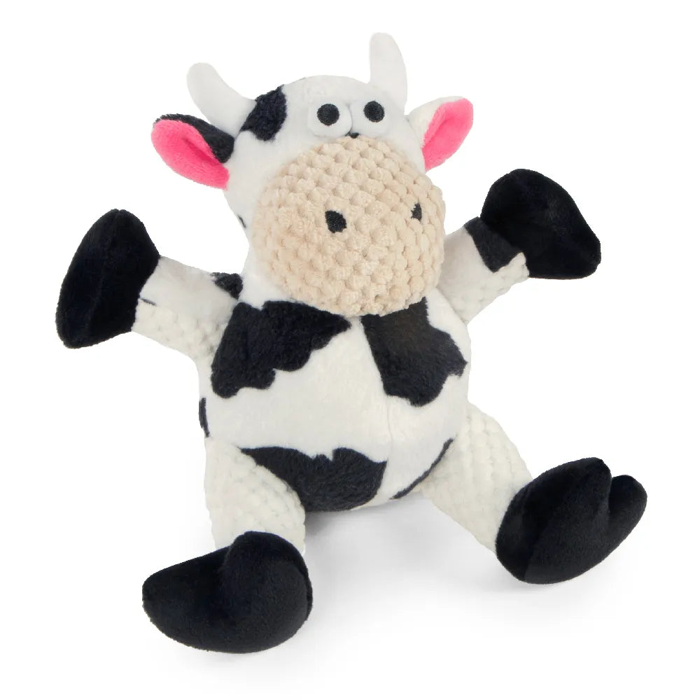 GoDog | Sitting Cow Chew Guard Squeaky | Plush Dog Toy