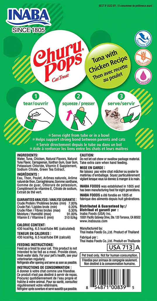 Inaba - Churu Pops - Tuna with Chicken Recipe (Treat for Cats) - Inaba Churu