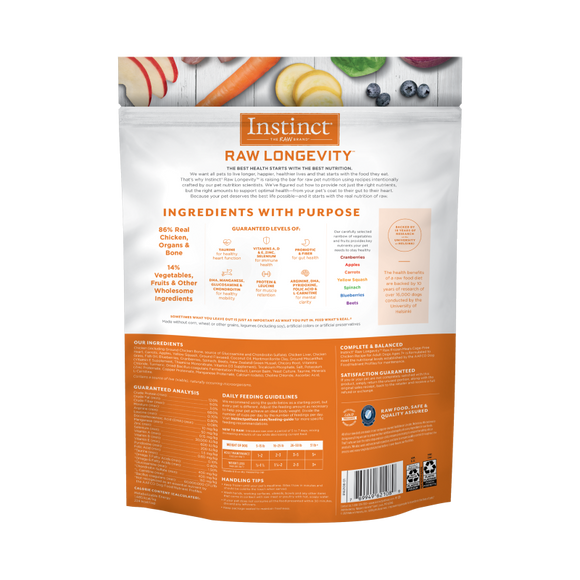 Instinct - Raw Longevity Frozen Bites - Cage-Free Chicken Recipe (For Adults Dogs 7+) - Frozen Product