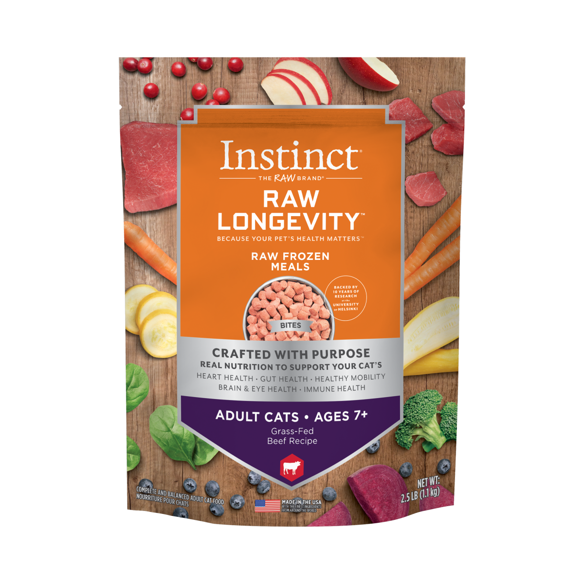 Instinct - Raw Longevity Frozen Bites Grass-Fed Beef Recipe (For Adults 7+)