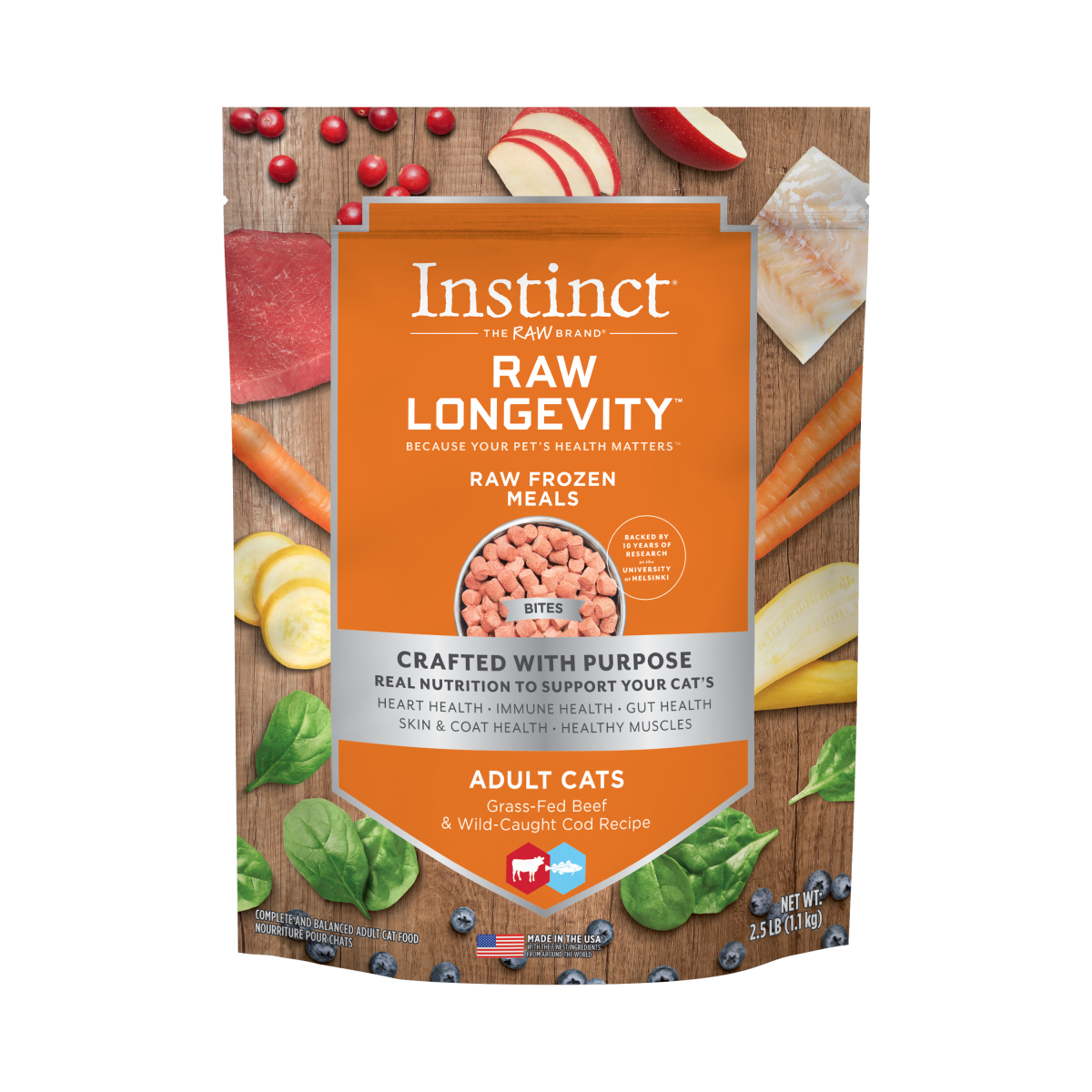 Instinct - Raw Longevity Frozen Bites Grass-Fed Beef & Wild-Caught Cod Recipe