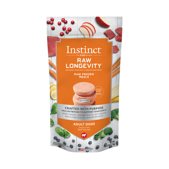 Instinct - Raw Longevity Frozen Patties Grass-Fed Beef Recipe - Frozen Product