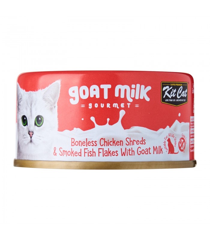 Kit Cat - Boneless Chicken Shreds & Smoked Fish With Goat Milk (Wet Cat Food)