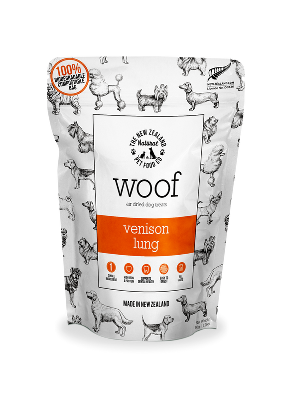 The NZ Natural Pet Food Co. | Woof | Air Dried Venison Lung | Dog Treats