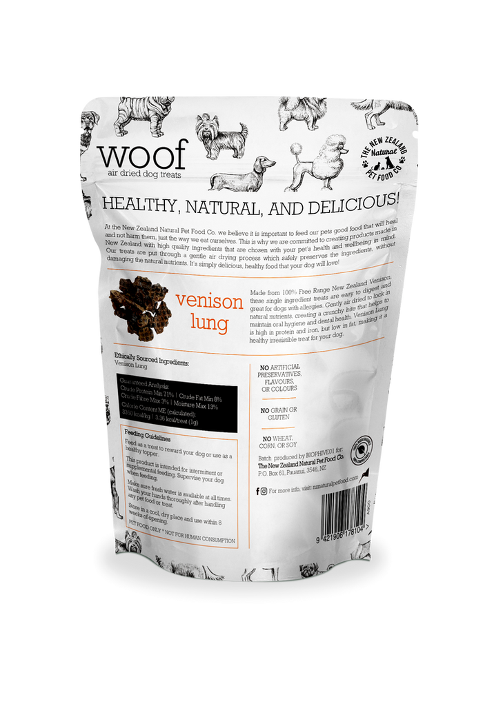 The NZ Natural Pet Food Co. | Woof | Air Dried Venison Lung | Dog Treats