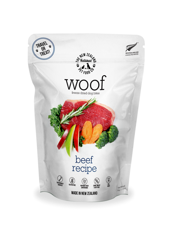 The NZ Natural Pet Food Co. | Woof | Freeze-Dried Beef Treats (For Dogs) | ARMOR THE POOCH