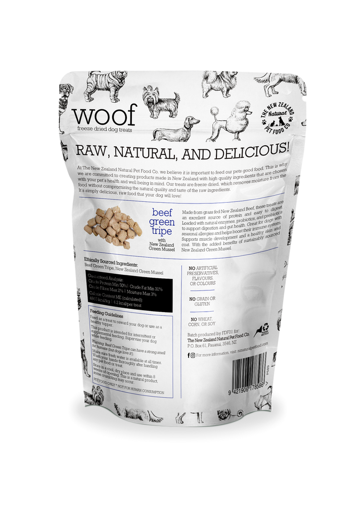 The NZ Natural Pet Food Co. | Woof | Freeze Dried Beef Tripe | Dog Treat