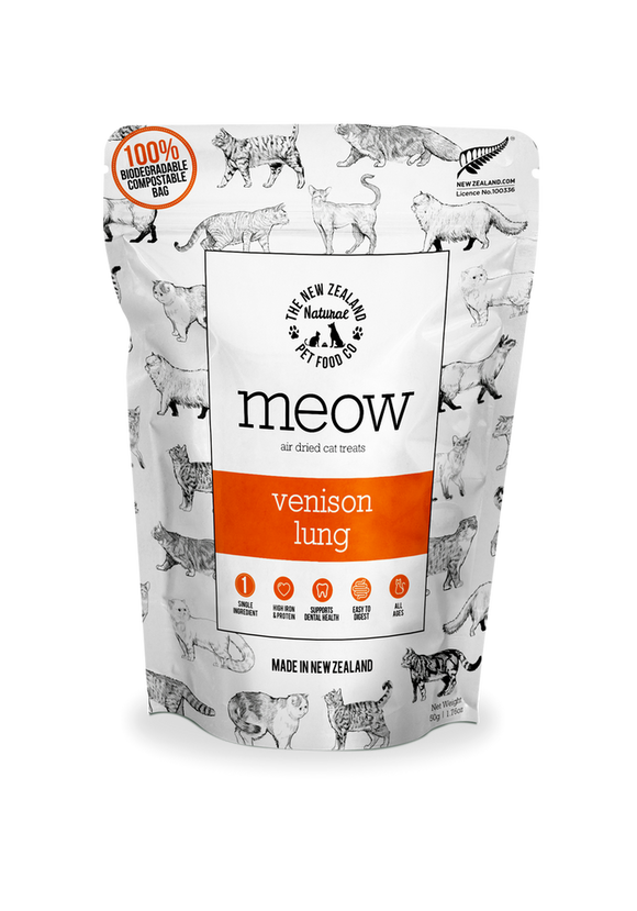 The NZ Natural Pet Food Co. | meow | Aired Dried Venison Lung | Cat Treat