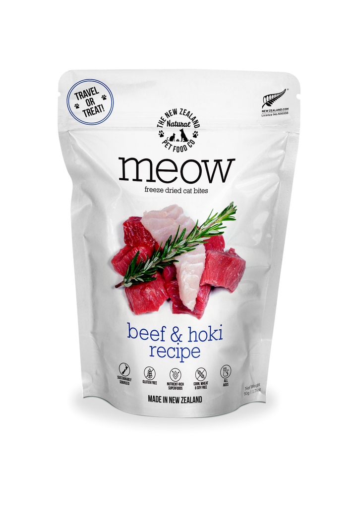 The NZ Natural Pet Food Co. | meow | Freeze Dried Beef & Hoki | Cat Treat
