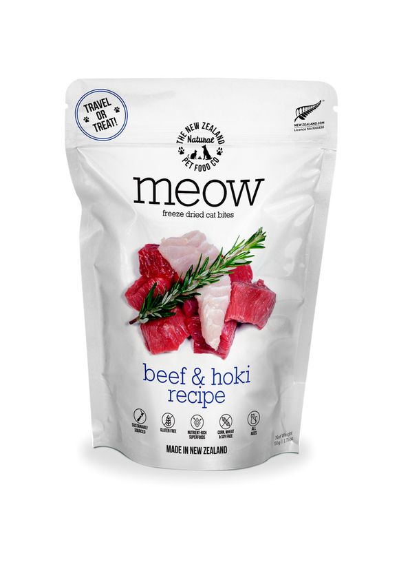 The NZ Natural Pet Food Co. | meow | Freeze Dried Beef & Hoki | Cat Treat