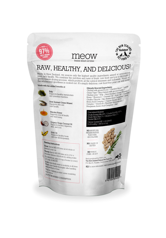 The NZ Natural Pet Food Co. | meow | Freeze Dried Chicken & King Salmon Treats (For Cats) | ARMOR THE POOCH