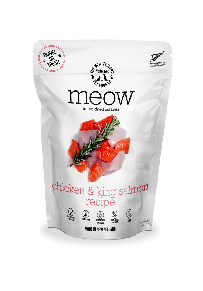 The NZ Natural Pet Food Co. | meow | Freeze Dried Chicken & King Salmon Treats (For Cats) | ARMOR THE POOCH