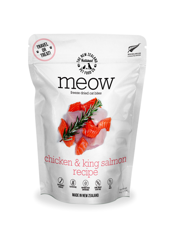 The NZ Natural Pet Food Co. | meow | Freeze Dried Chicken & King Salmon Treats (For Cats) | ARMOR THE POOCH